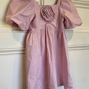 Zara Girls Pink Poplin Floral Appliqué Dress